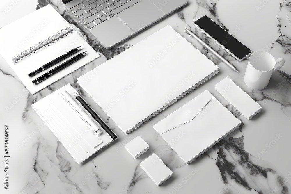 Black and white set of printed material mockups Black and white set of printed material mockups