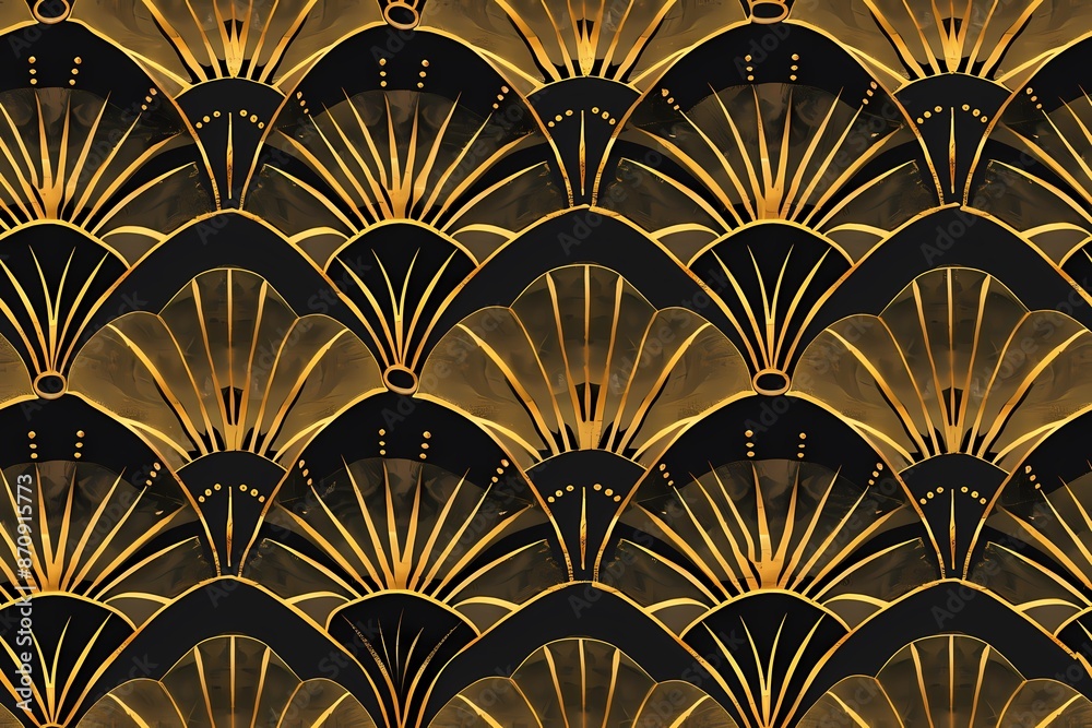 Art Deco Pattern with Golden Fan-Shaped Motifs Art Deco Pattern with Golden Fan-Shaped Motifs