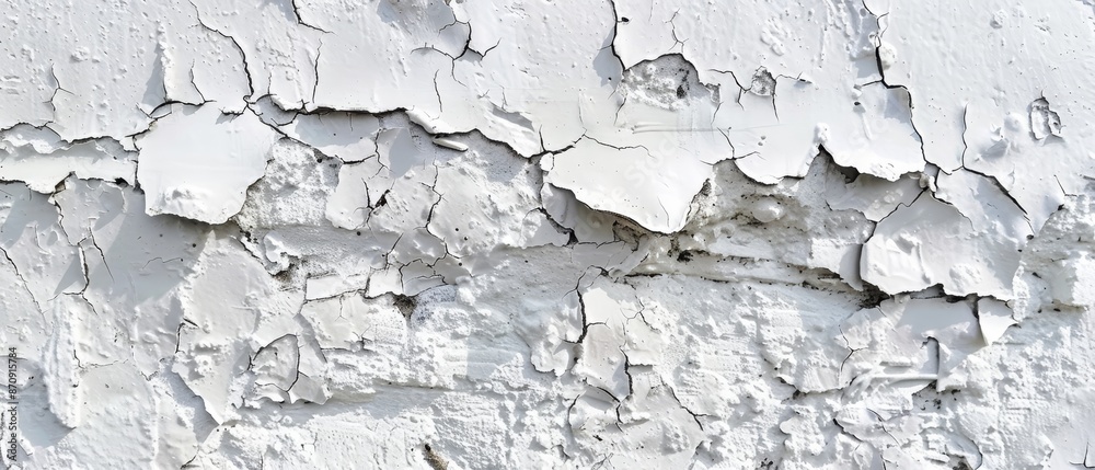 A white wall with peeling and chipping paint A white wall with peeling and chipping paint