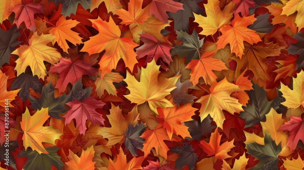 Pattern of overlapping maple leaves in various fall colors, creating a seamless background Pattern of overlapping maple leaves in various fall colors, creating a seamless background