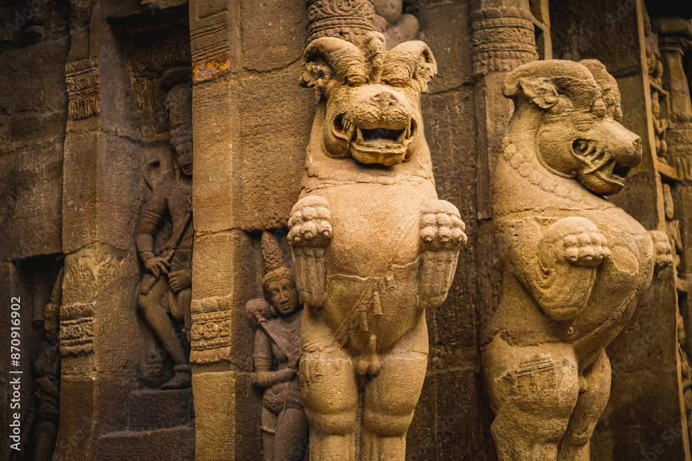 Beautiful Pallava architecture and exclusive sculptures at The Kanchipuram Kailasanathar temple, Oldest Hindu temple in Kanchipuram, Tamil Nadu - One of the best archeological sites in South India Beautiful Pallava architecture and exclusive sculptures at The Kanchipuram Kailasanathar temple, Oldest Hindu temple in Kanchipuram, Tamil Nadu - One of the best archeological sites in South India