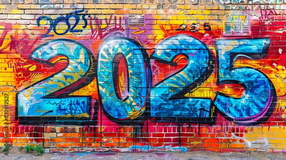 Obraz premium Colorful Graffiti Wall with Vibrant 2025 Street Art