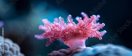  A tight shot of a pink sea anemone atop a coral bed in the ocean © Jevjenijs