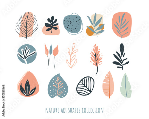 Abstract hand drawn floral shapes. Simple organic forms. Modern art simple elements. Trendy graphic plant doodles. Minimalist textured decorations. Vector eps 10