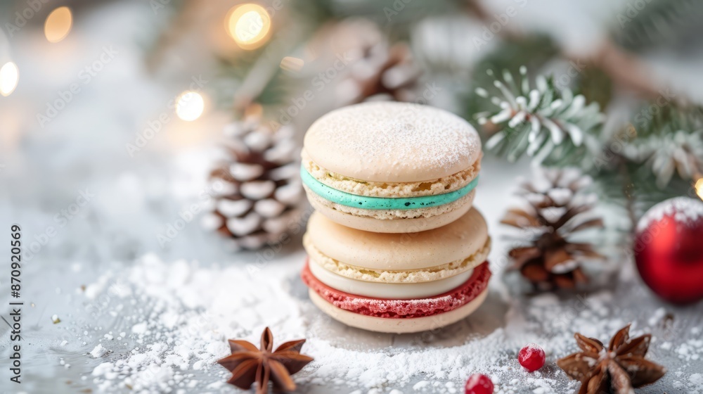Homemade colorful macaroon with a light cream. Selective focus. copy space. christmas concept Homemade colorful macaroon with a light cream. Selective focus. copy space. christmas concept
