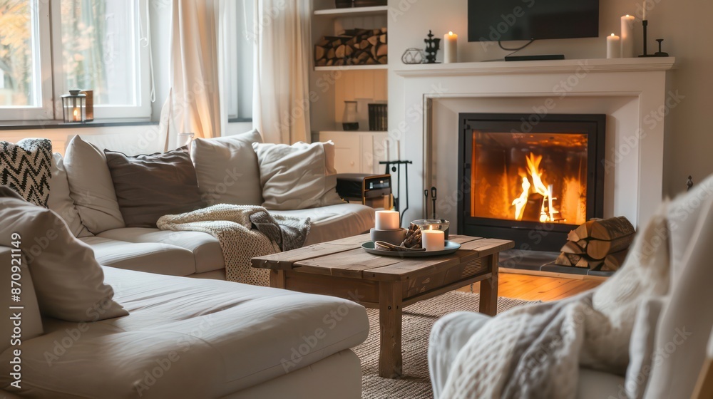 cozy scandinavian living room with fireplace cozy scandinavian living room with fireplace