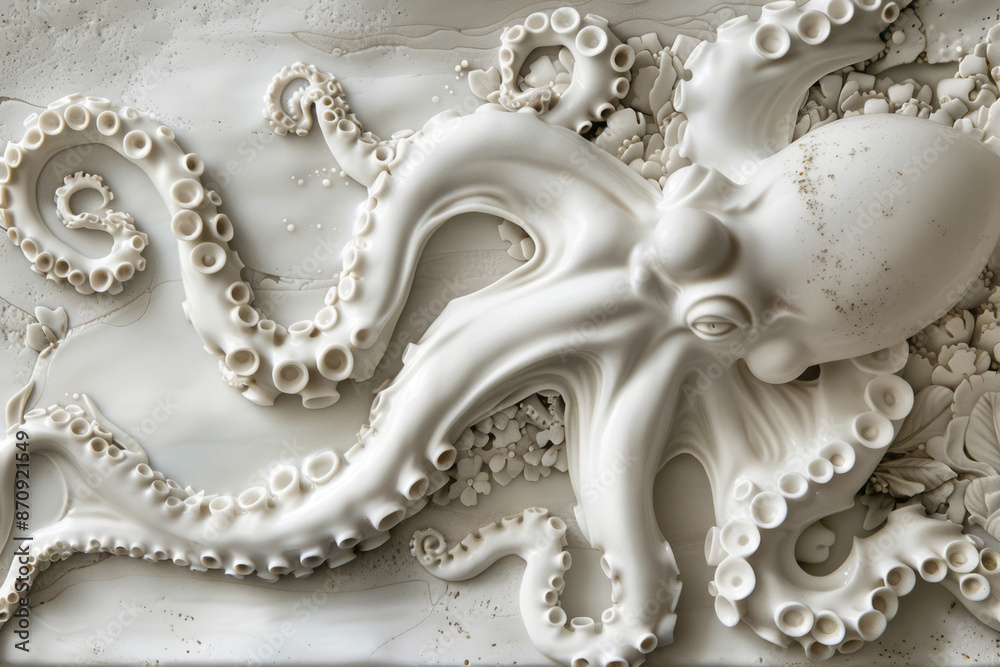porcelain bas-relief depicting majestic tentacles. Generative AI porcelain bas-relief depicting majestic tentacles. Generative AI