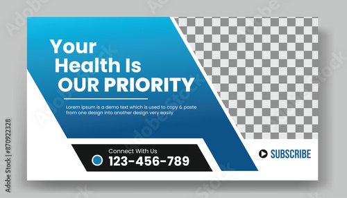 Creative medical healthcare youtube thumbnail design or social media web banner template for hospital and workshop layout
