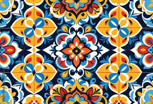 a seamless vector pattern of the design in the style of talavera tiles featuring geometric shapes