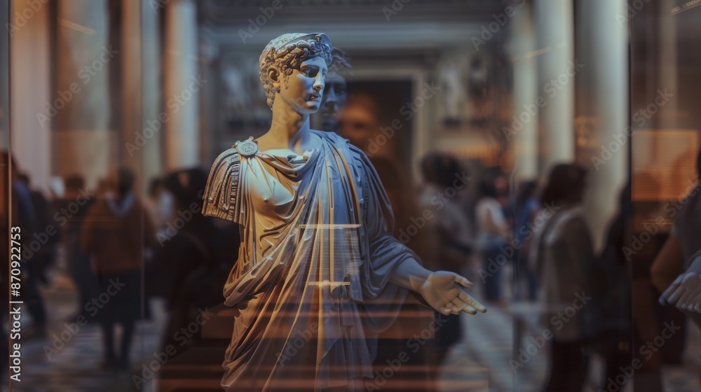 Classical statue in a busy museum with natural lighting. Classical statue in a busy museum with natural lighting.