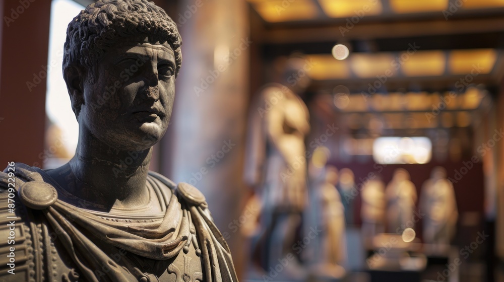 Roman Bust With Detailed Drapery in Museum Light Roman Bust With Detailed Drapery in Museum Light