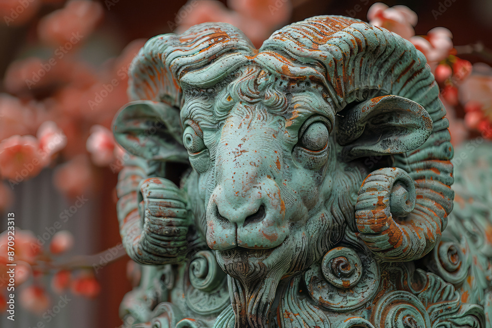 a relief sculpture of a ram head. Generative AI a relief sculpture of a ram head. Generative AI