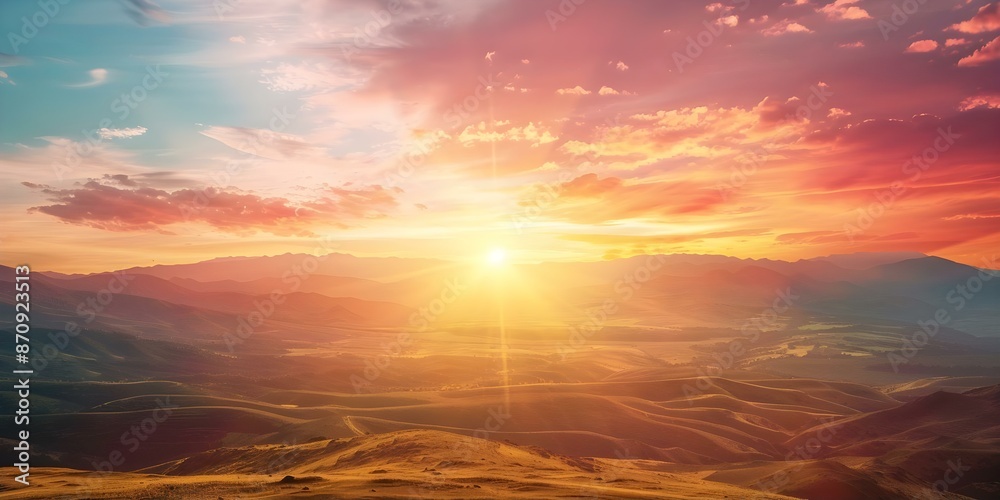Symbolizing Hope and New Beginnings Sunrise over Vast Landscape. Concept Sunrise Photography, Landscape Scenery, Symbolism in Nature, Fresh Start Inspiration Symbolizing Hope and New Beginnings Sunrise over Vast Landscape. Concept Sunrise Photography, Landscape Scenery, Symbolism in Nature, Fresh Start Inspiration