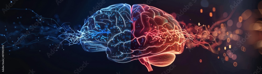 Abstract digital rendering of a human brain with vibrant colors, showcasing the complexity and connection of neural networks. Abstract digital rendering of a human brain with vibrant colors, showcasing the complexity and connection of neural networks.