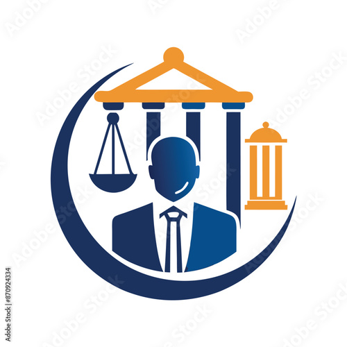 Law firm logo. Legal group sign. Concept weight scales, book and pillar sword line icon. Lawyer attorney symbol. Vector illustration. Ai generate 