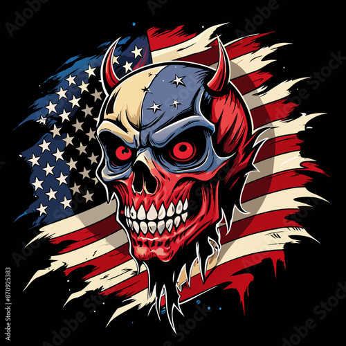 Wallpaper Mural american flag hand drawn face evil death skull Torontodigital.ca