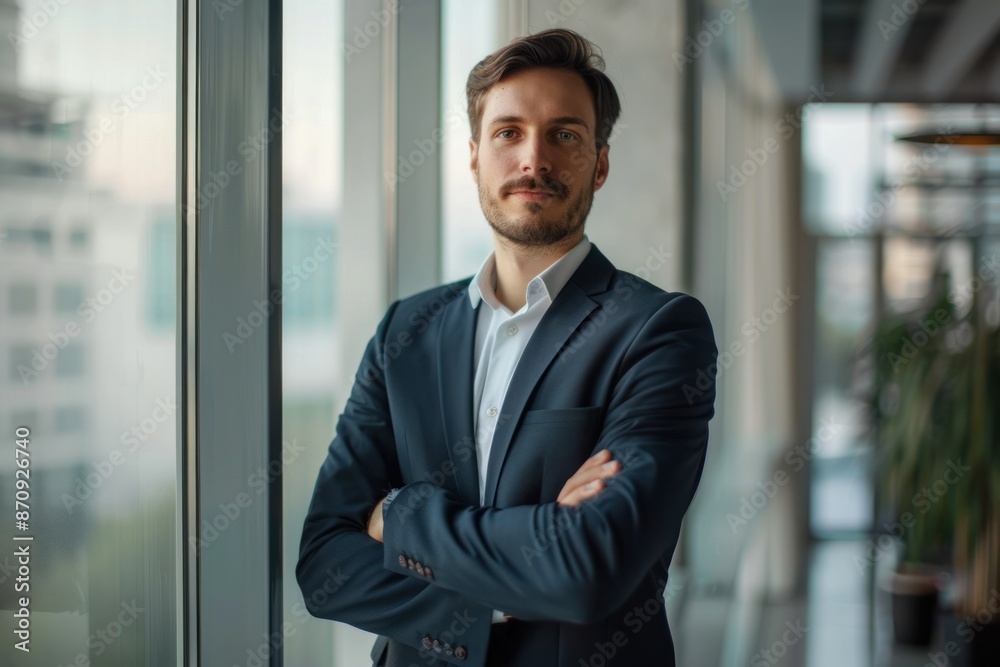 confident business man financial expert formal clothes looking at camera at office. ai generative confident business man financial expert formal clothes looking at camera at office. ai generative