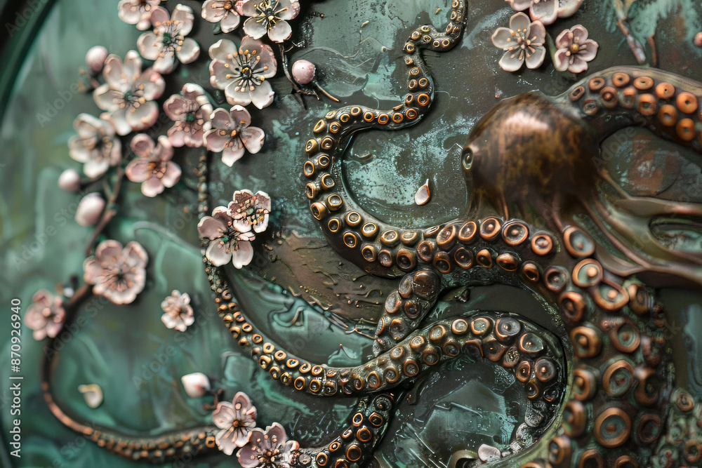 Tentacles, with plum blossoms in the background. Generative AI Tentacles, with plum blossoms in the background. Generative AI