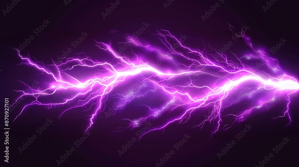 Purple lightning bolt in dark sky. Digital artwork. Storm and electricity concept. Purple lightning bolt in dark sky. Digital artwork. Storm and electricity concept.