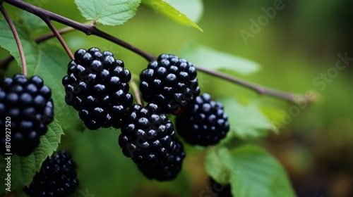 Fresh Blackberries on the Vine in Natural Outdoor Setting