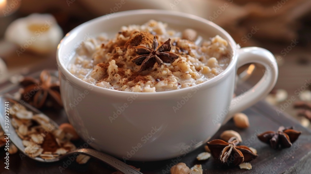 Hearty Oatmeal Bowl with Walnuts and Berries. Chamomile and Maple Porridge Hearty Oatmeal Bowl with Walnuts and Berries. Chamomile and Maple Porridge