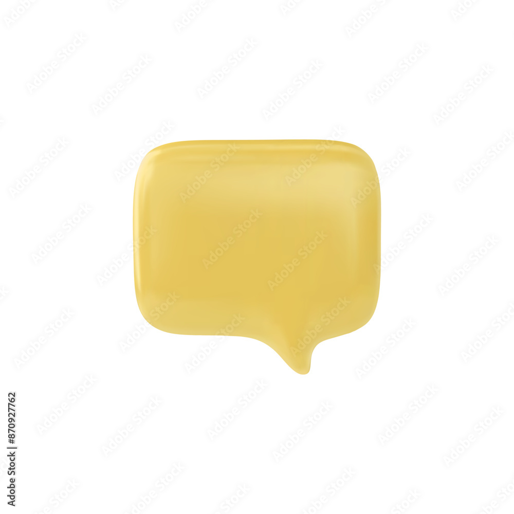 3D glossy yellow empty speech bubble, vector render roundish rectangular text bubble form social media chat message icon 3D glossy yellow empty speech bubble, vector render roundish rectangular text bubble form social media chat message icon