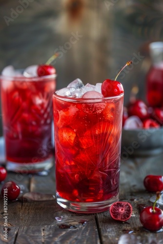 Wallpaper Mural Refreshing Cherry Drink in Glass with Ice Cubes. Cherry Pie Iced Tea Torontodigital.ca