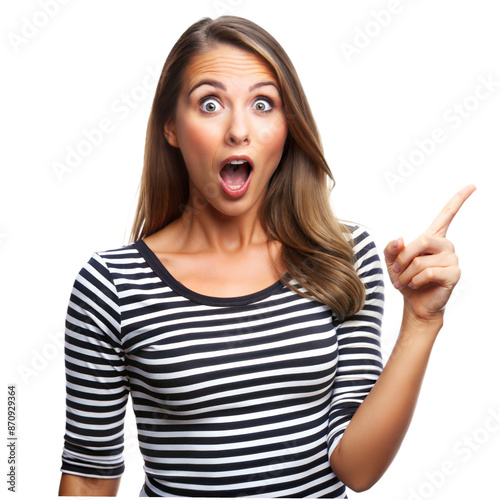 Surprised Woman Pointing Right With Mouth Open