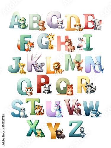 animal alphabet poster for nursery, watercolor illustration