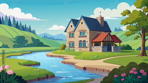 anime style the gentle flow of the river mirrors