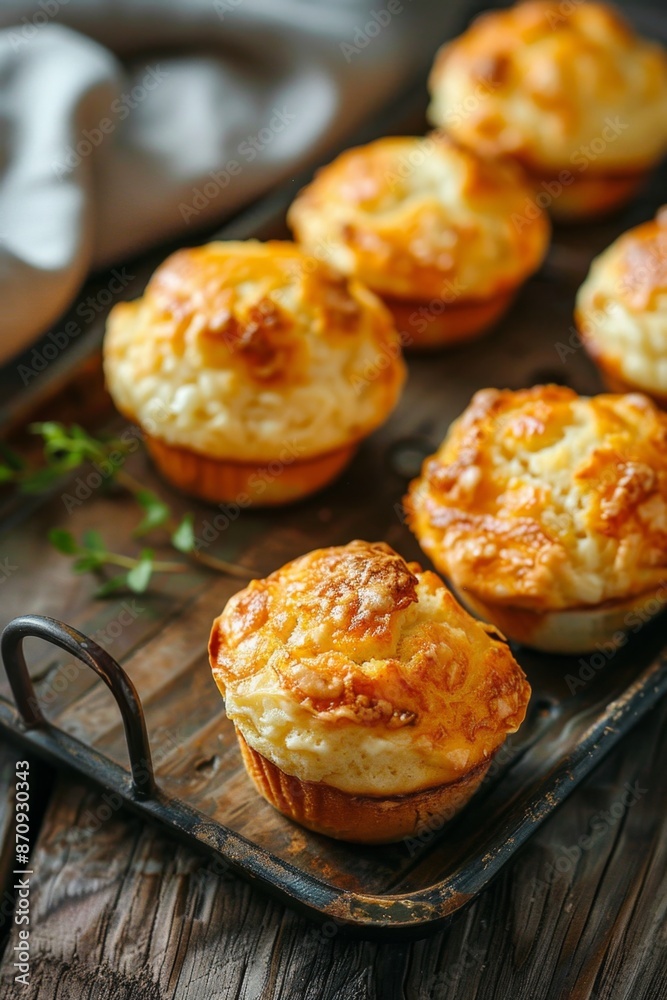 Fototapeta premium Savory Cheese Muffins on Rustic Wooden Background
