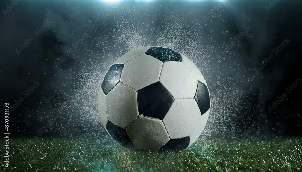 Fototapeta premium Soccer Ball Background or Wallpaper - Soccerball image for Header or Promotional purpose - Soccerball with Special Effects in the Field of a Stadium - Championship, League or Cup