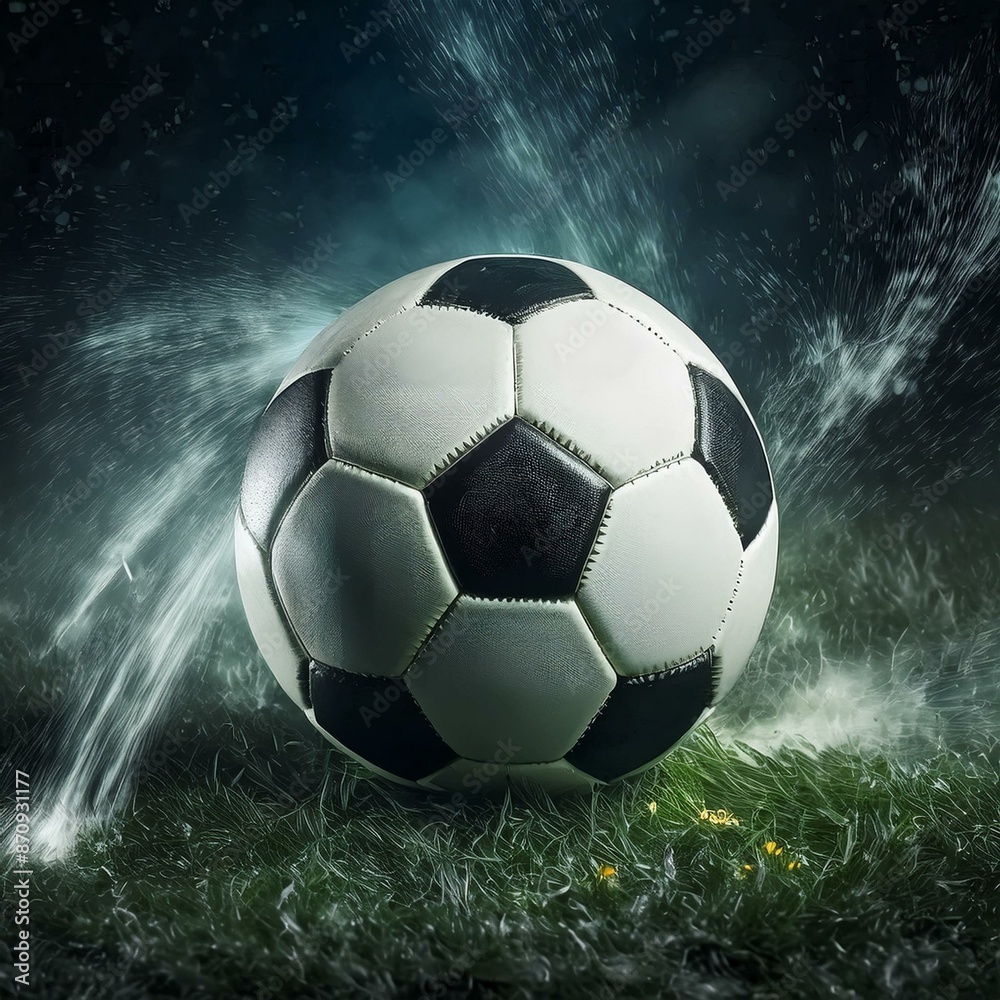 Fototapeta premium Soccer Ball Background or Wallpaper - Soccerball image for Header or Promotional purpose - Soccerball with Special Effects in the Field of a Stadium - Championship, League or Cup