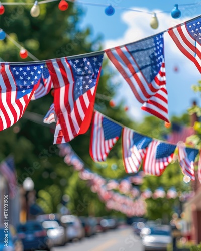 Patriotic decorations highlighting national pride during a festive event close up celebration vibrant Overlay town square backdrop