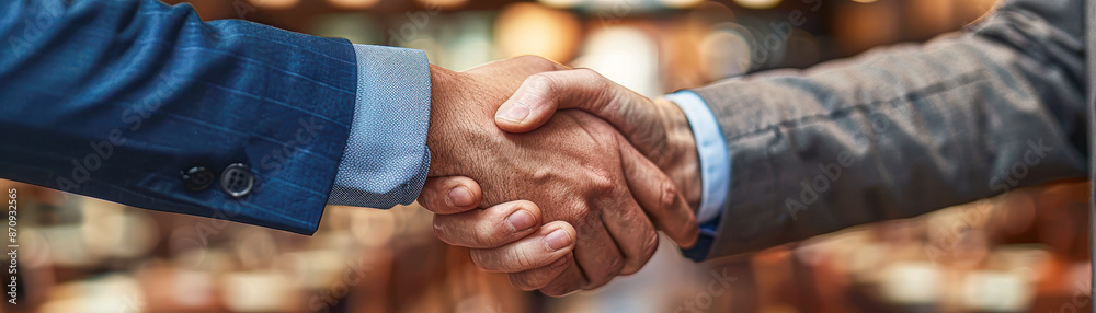 Fototapeta premium Two men shaking hands in a business setting