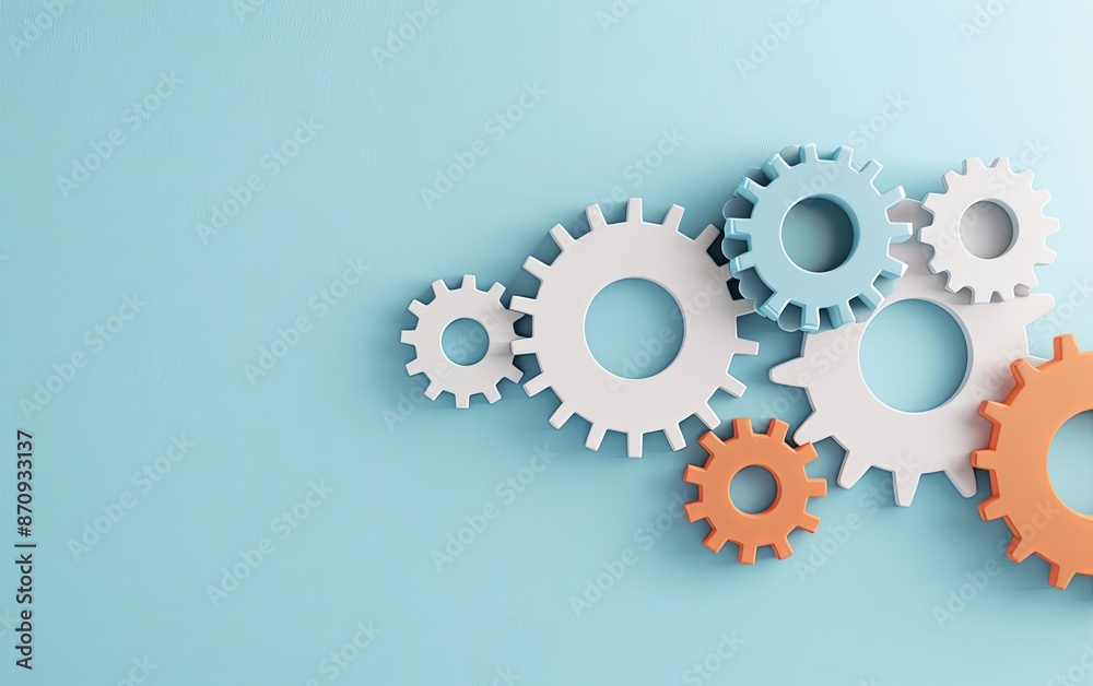Minimalist photo of gears and puzzle pieces, concept illustration of teamwork and efficiency in the office Minimalist photo of gears and puzzle pieces, concept illustration of teamwork and efficiency in the office