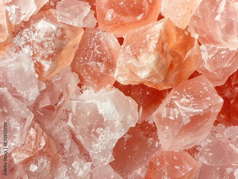 crystalline pink himalayan salt closeup intricate patterns and textures soft rosy hues with subtle variations and light refraction