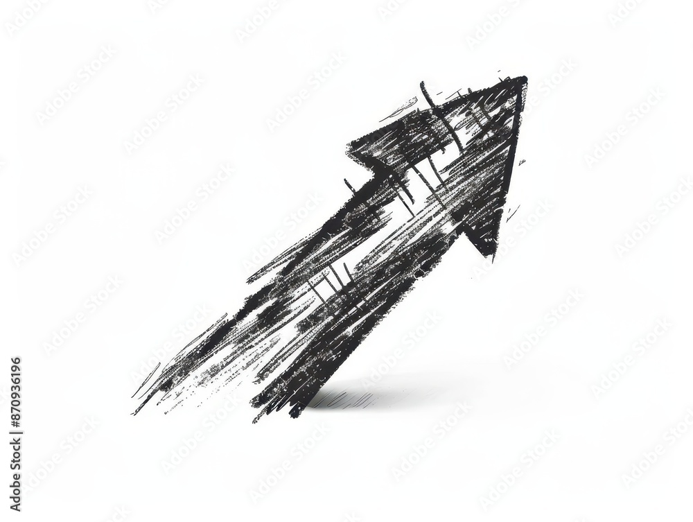 handdrawn arrow pointing upward sketchy texture and bold strokes symbolizing growth and progress on clean white background