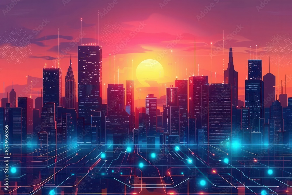 Obraz premium Smart city, urban technology, flat vector