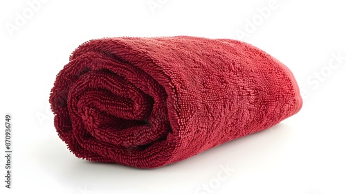 Rolled red Towel on a white Background