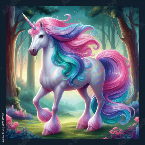  Colorful  Unicorn Horse portrait is realistic.