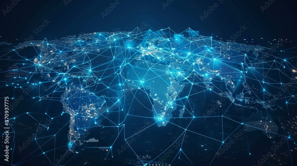 Digital world map illustrating global business communication network in realistic photo Digital world map illustrating global business communication network in realistic photo