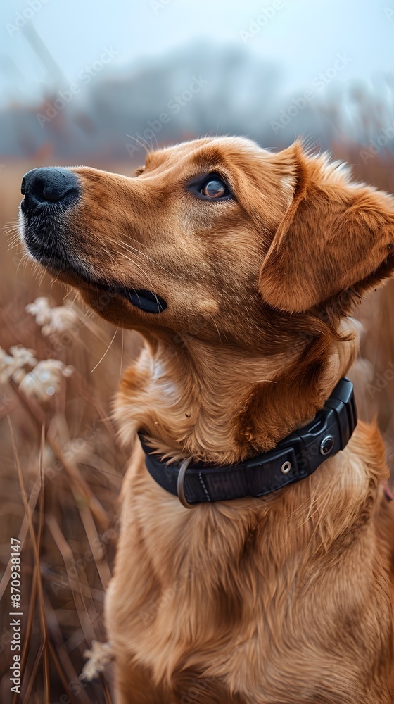 Golden Retriever with High Tech Pet Collar Capturing Animal Communication Technology Concept Golden Retriever with High Tech Pet Collar Capturing Animal Communication Technology Concept
