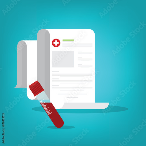 Blood analysis. Blood test icon. Medical analysis laboratory test. Medical sample in a plastic box and medical clipboard.	