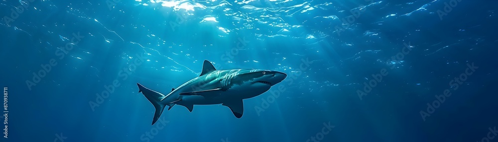 Fototapeta premium Shark Tagging by Marine Biologists in Deep Blue Ocean Waters for Research