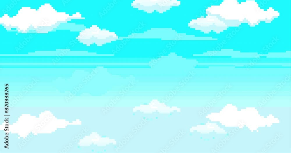 Cartoon clouds, sky. For video retro game. Loop animation. Vector Pixel art 8 bit Cartoon clouds, sky. For video retro game. Loop animation. Vector Pixel art 8 bit