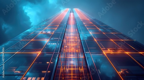 Wallpaper Mural Futuristic Corporate Tower with Neon-Lit Holographic Interfaces and Drone Surveillance Torontodigital.ca