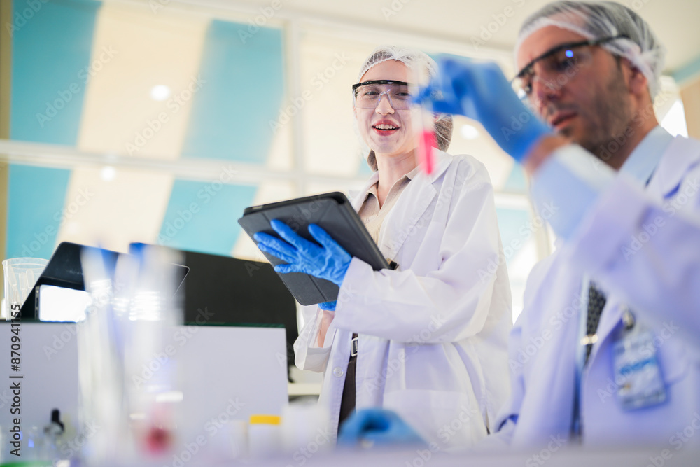scientist doctors wear lab coat. Chemicals serums and antibiotics are being tested for treatment of people and animals. and make dietary supplements. product testing room clean in a modern laboratory. scientist doctors wear lab coat. Chemicals serums and antibiotics are being tested for treatment of people and animals. and make dietary supplements. product testing room clean in a modern laboratory.