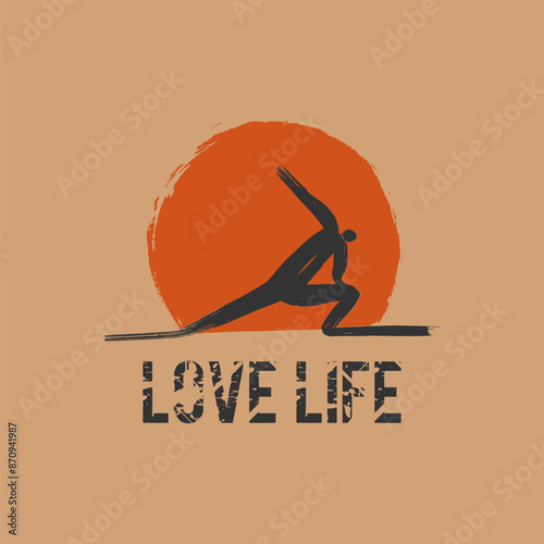 Vector logo for yoga studio. Silhouette of a man practicing yoga on a sunset background