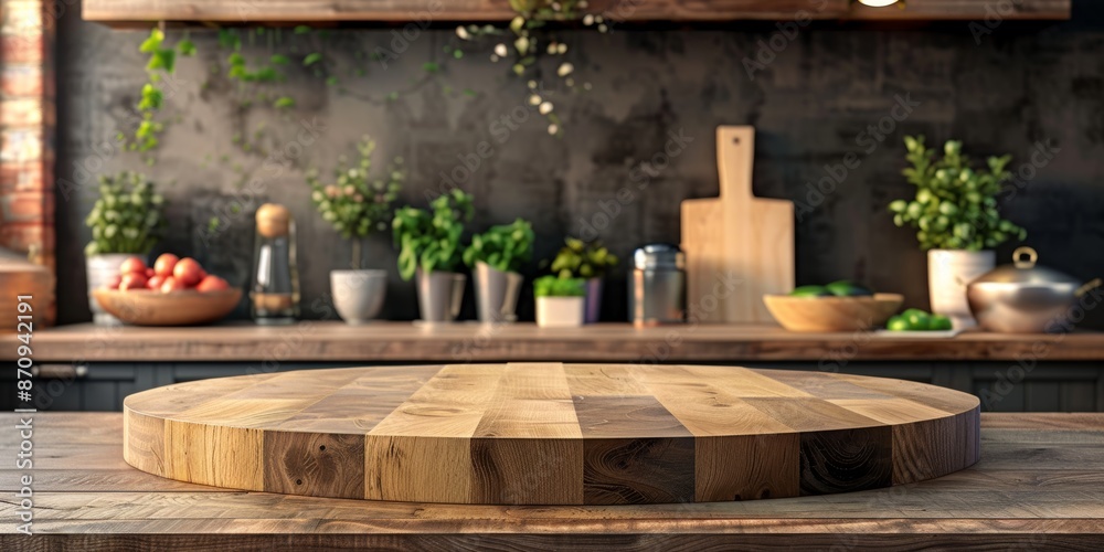 Obraz premium Kitchen podium background food product stand table pedestal display wooden platform